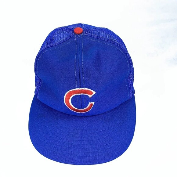 Vintage Chicago Cubs Hat Trucker Ball Cap Snapback Baseball Blue Hat VTG - Picture 1 of 9